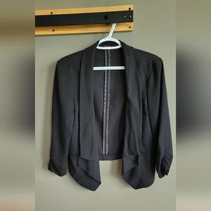 Maurices Black Blazer with Waterfall Collar and 3/4 Sleeves